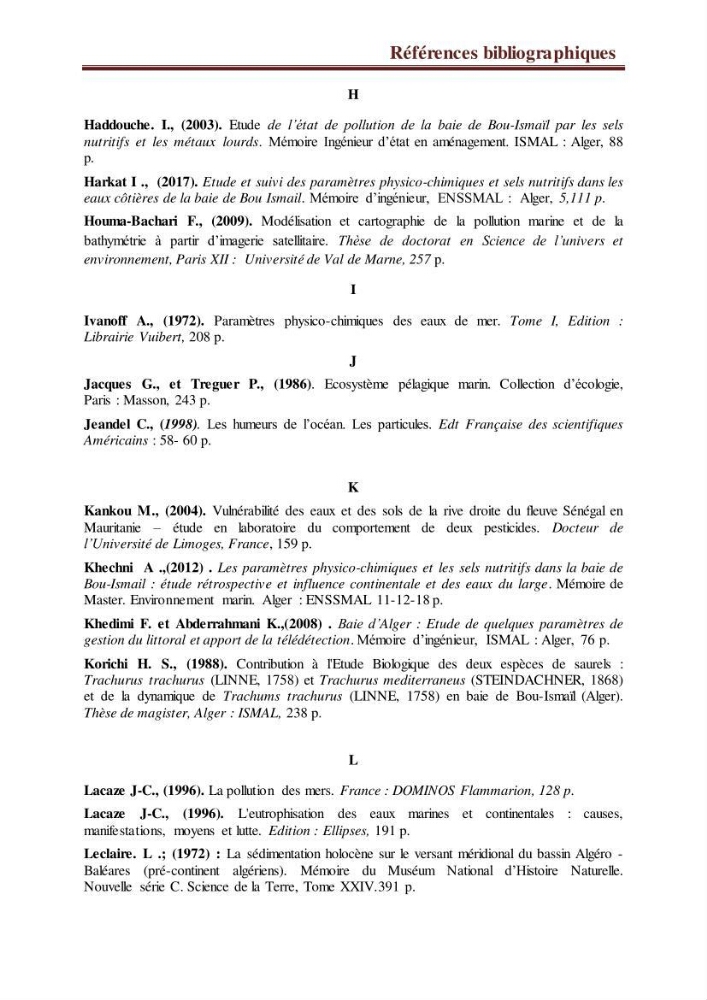 Suivi des paramètres physico-chimiques et des sels nutritifs dans la côte Algéroise