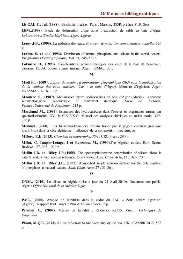Suivi des paramètres physico-chimiques et des sels nutritifs dans la côte Algéroise