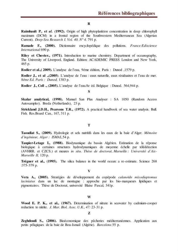 Suivi des paramètres physico-chimiques et des sels nutritifs dans la côte Algéroise