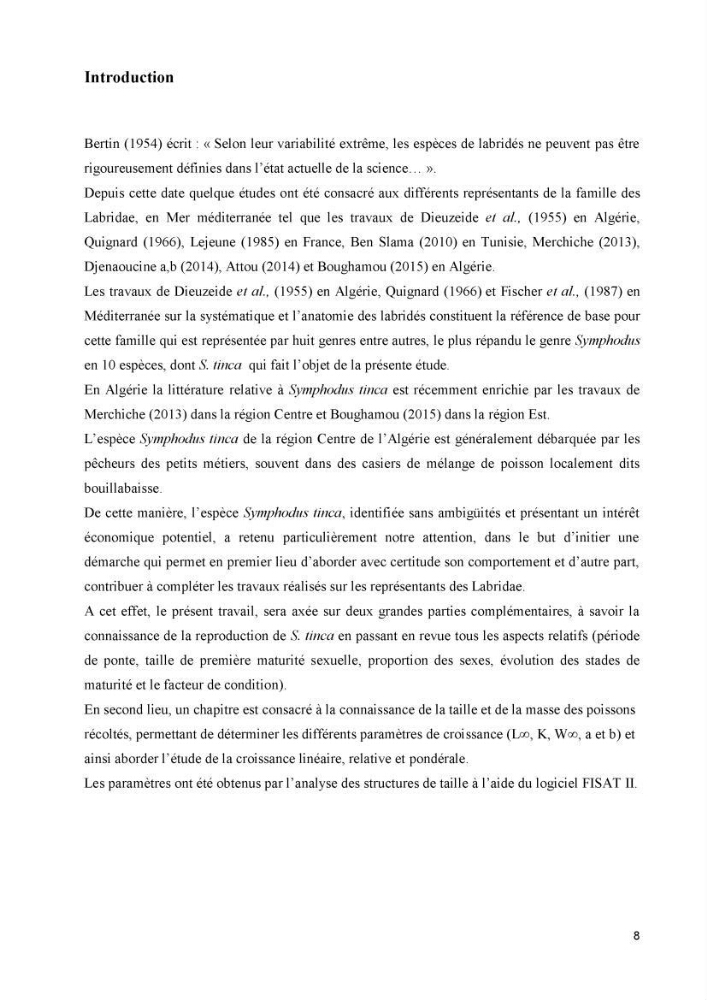 Contribution à l\'étude de la production et de la croissance de Symphodus tinca( Linnaeus, 1758).: dans la région centre Algérienne