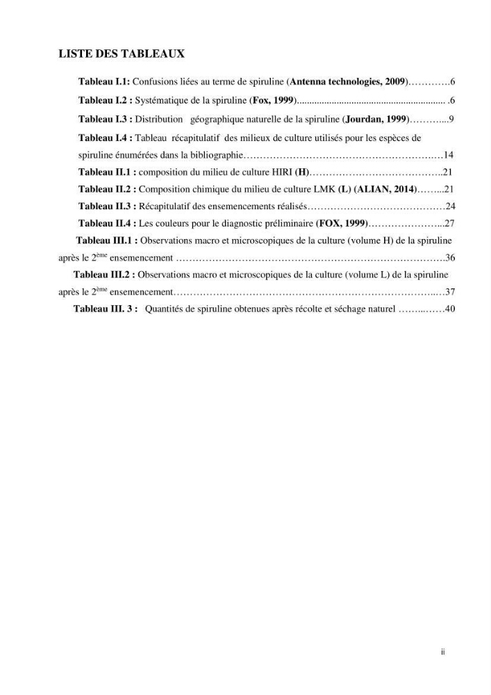 Production de la spiruline (Arthrospira platensis) avec divers milieux de culture