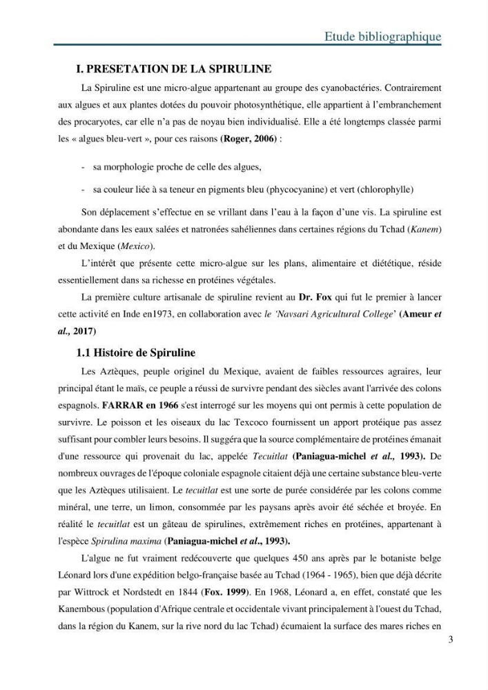 Production de la spiruline (Arthrospira platensis) avec divers milieux de culture