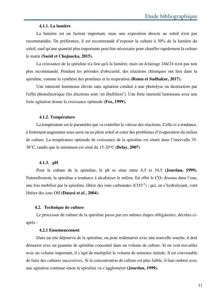 Production de la spiruline (Arthrospira platensis) avec divers milieux de culture