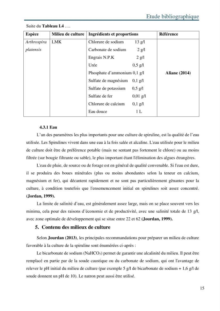 Production de la spiruline (Arthrospira platensis) avec divers milieux de culture