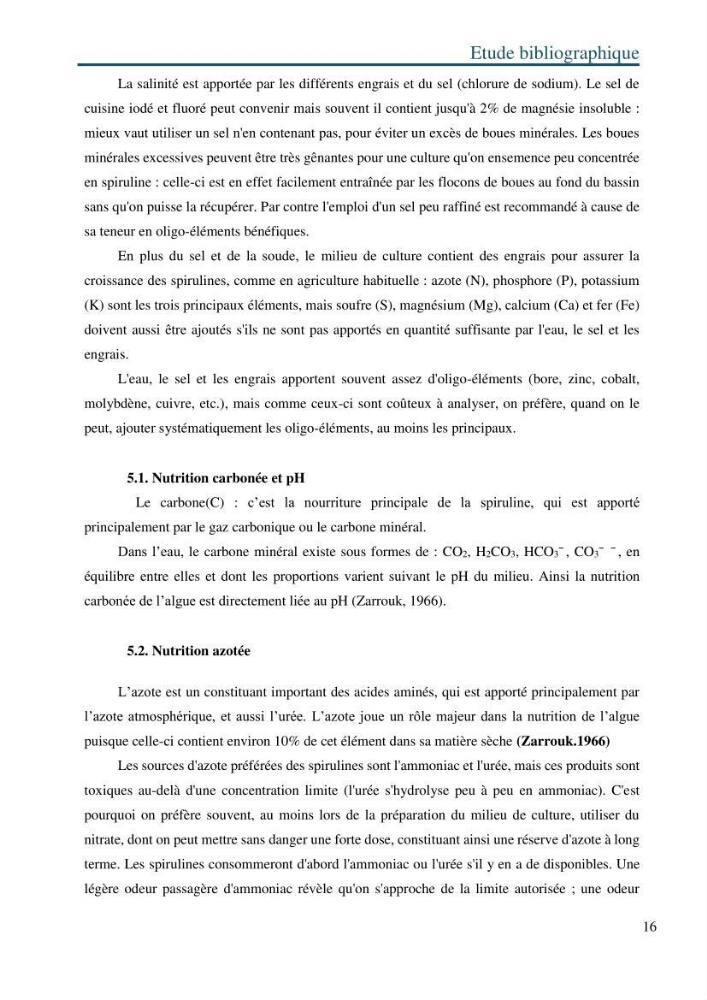 Production de la spiruline (Arthrospira platensis) avec divers milieux de culture