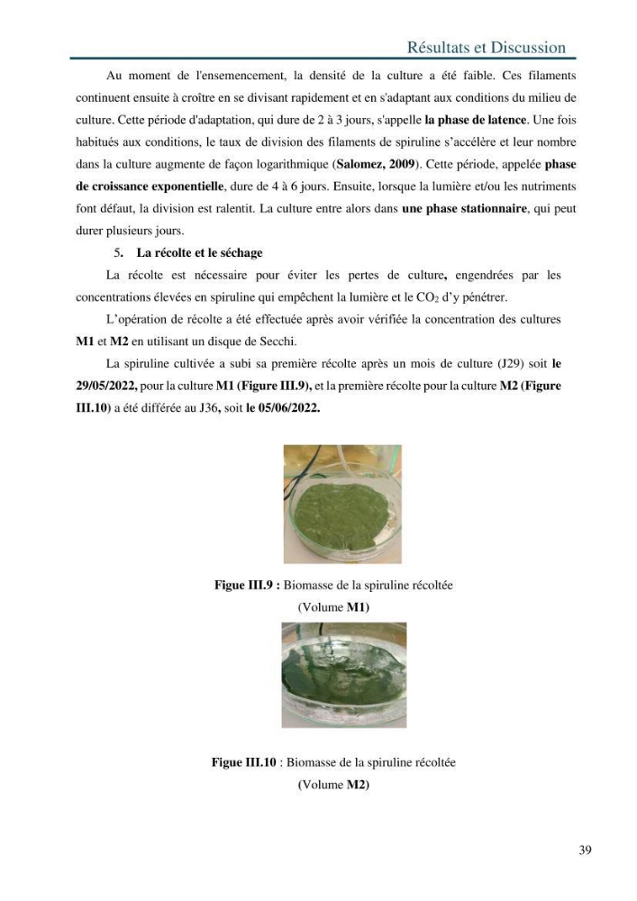 Production de la spiruline (Arthrospira platensis) avec divers milieux de culture