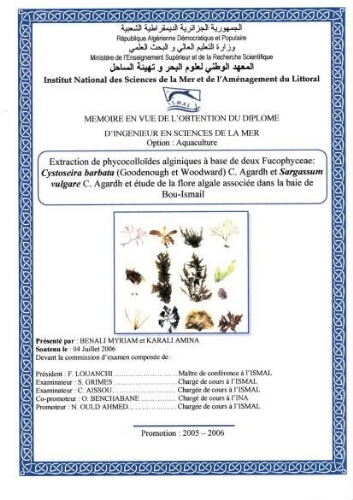 Extraction de phycocolloïdes alginiques à base de de deux fucophyceae Extraction de phycocolloïdes alginiques à base de de deux fucophyceae