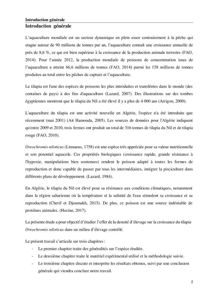 Effet de la densité d\'élevage sur les performances de production du tilapia Oreochromis sp dans un milieu contrôlé