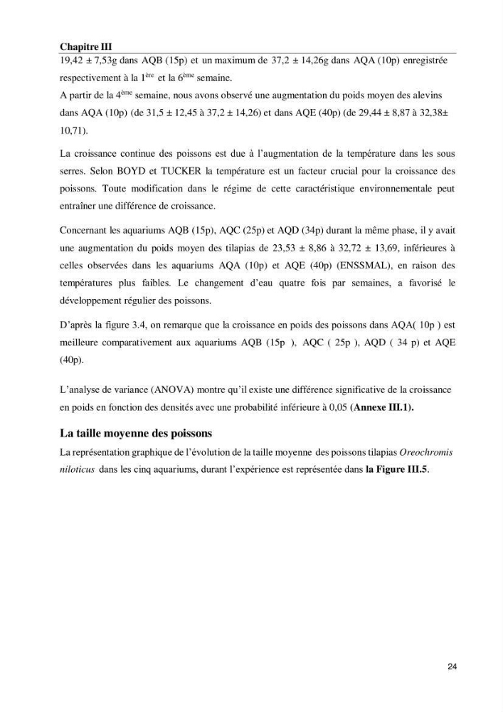 Effet de la densité d\'élevage sur les performances de production du tilapia Oreochromis sp dans un milieu contrôlé