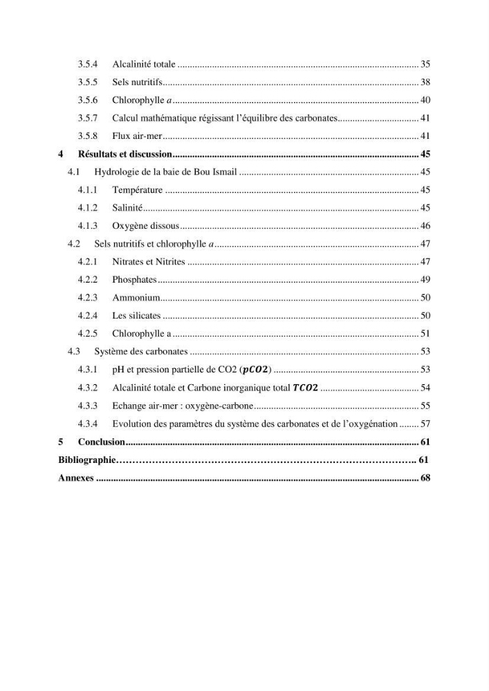 Etude de l\'eutrophisation et du système des carbonates dans la baie de Bou-Ismail en printemps 2015