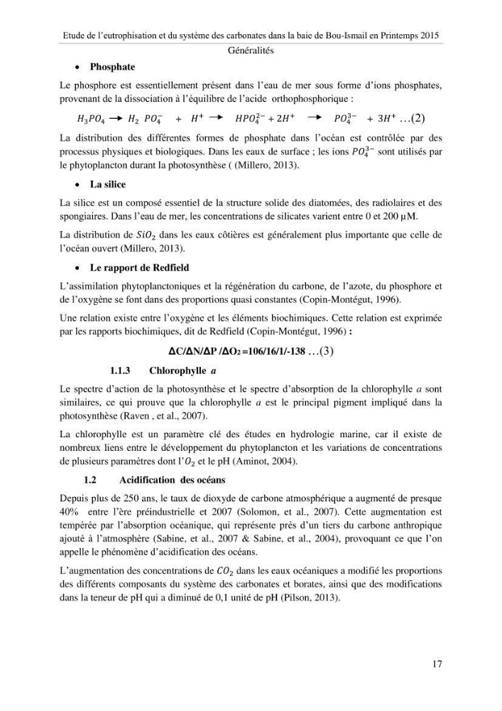 Etude de l\'eutrophisation et du système des carbonates dans la baie de Bou-Ismail en printemps 2015