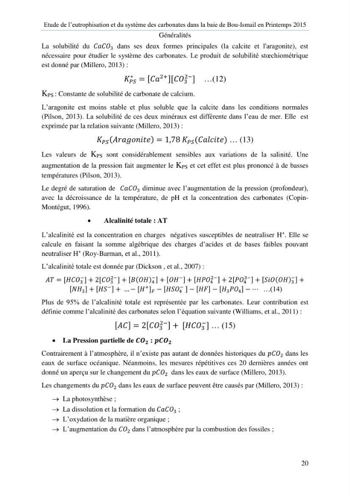 Etude de l\'eutrophisation et du système des carbonates dans la baie de Bou-Ismail en printemps 2015