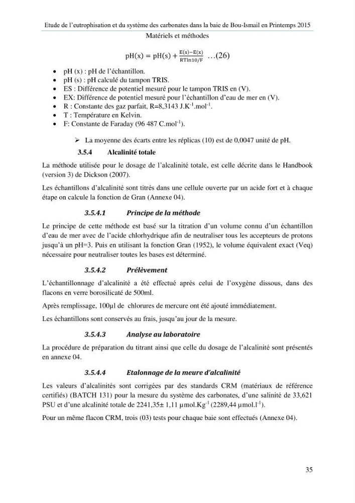 Etude de l\'eutrophisation et du système des carbonates dans la baie de Bou-Ismail en printemps 2015