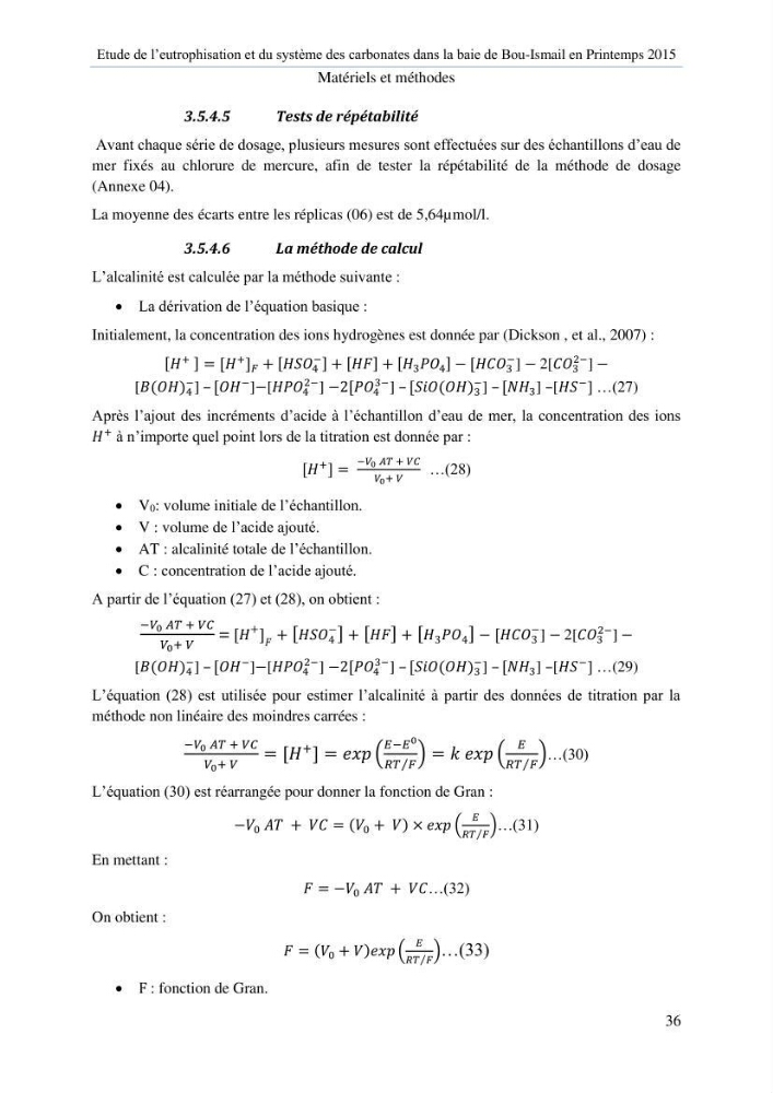Etude de l\'eutrophisation et du système des carbonates dans la baie de Bou-Ismail en printemps 2015