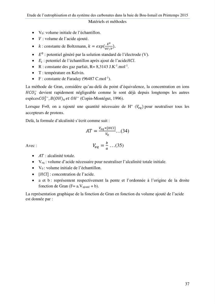 Etude de l\'eutrophisation et du système des carbonates dans la baie de Bou-Ismail en printemps 2015