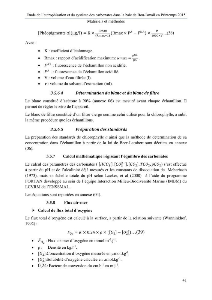 Etude de l\'eutrophisation et du système des carbonates dans la baie de Bou-Ismail en printemps 2015