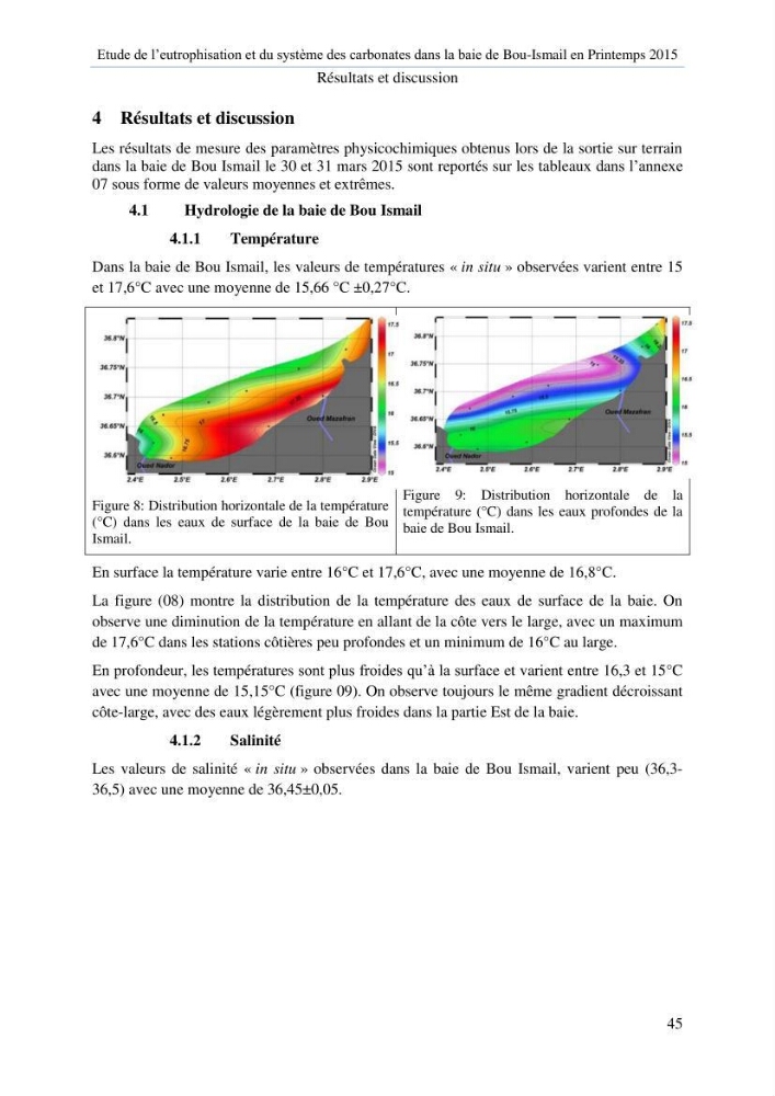 Etude de l\'eutrophisation et du système des carbonates dans la baie de Bou-Ismail en printemps 2015