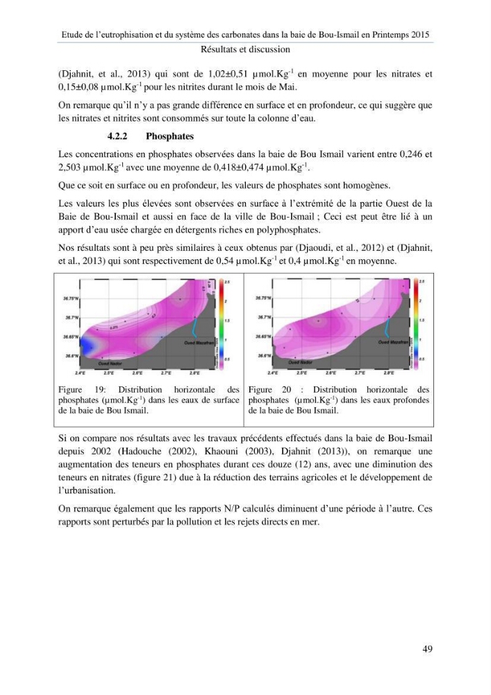 Etude de l\'eutrophisation et du système des carbonates dans la baie de Bou-Ismail en printemps 2015