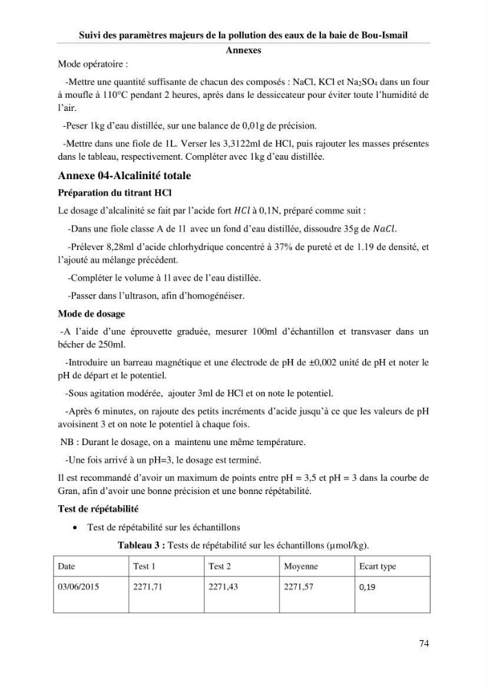 Etude de l\'eutrophisation et du système des carbonates dans la baie de Bou-Ismail en printemps 2015