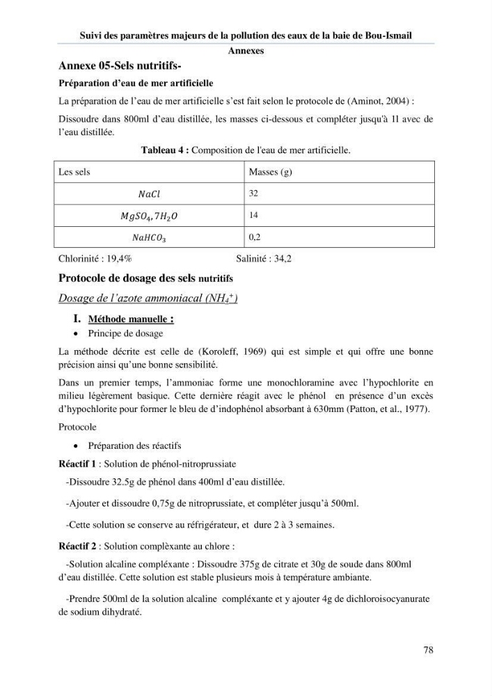 Etude de l\'eutrophisation et du système des carbonates dans la baie de Bou-Ismail en printemps 2015