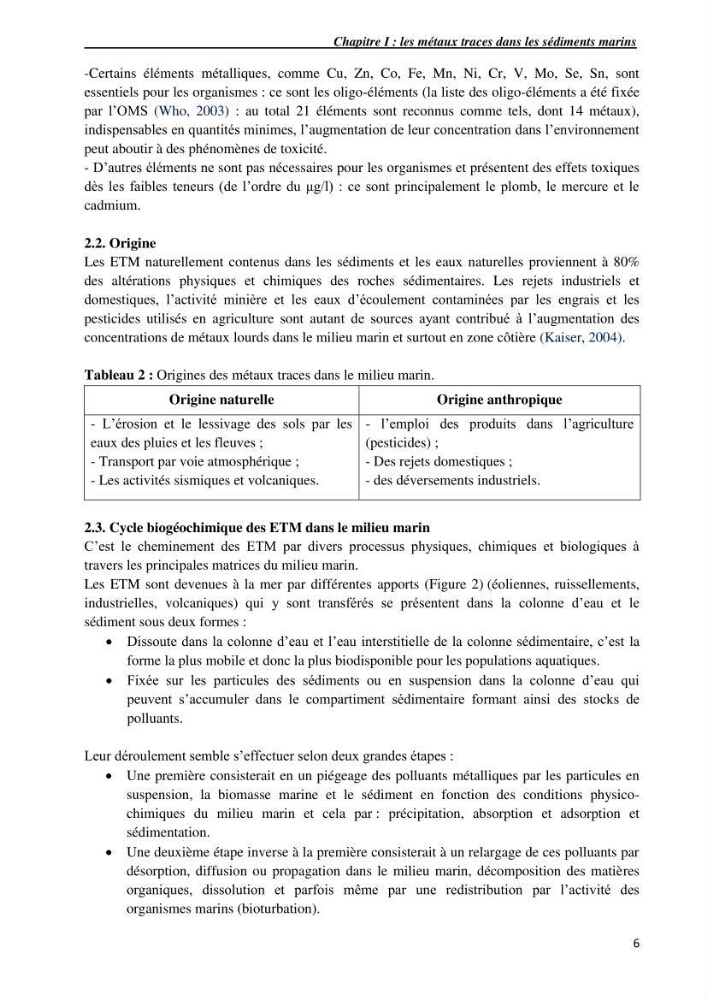 Les métaux traces dans les sédiments du littoral Algérois