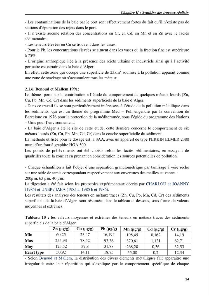 Les métaux traces dans les sédiments du littoral Algérois