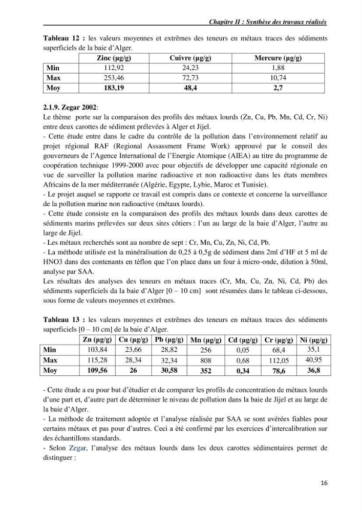 Les métaux traces dans les sédiments du littoral Algérois