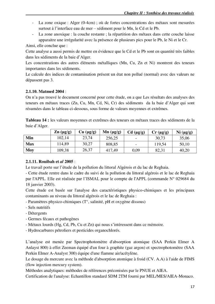 Les métaux traces dans les sédiments du littoral Algérois