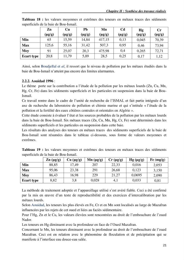 Les métaux traces dans les sédiments du littoral Algérois