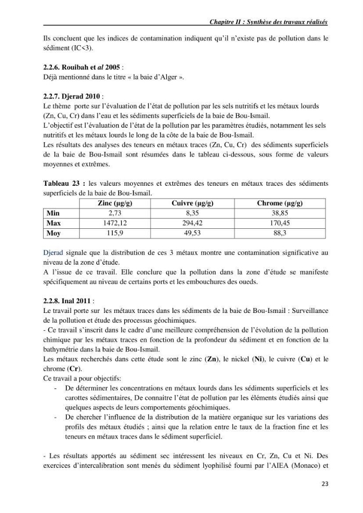Les métaux traces dans les sédiments du littoral Algérois