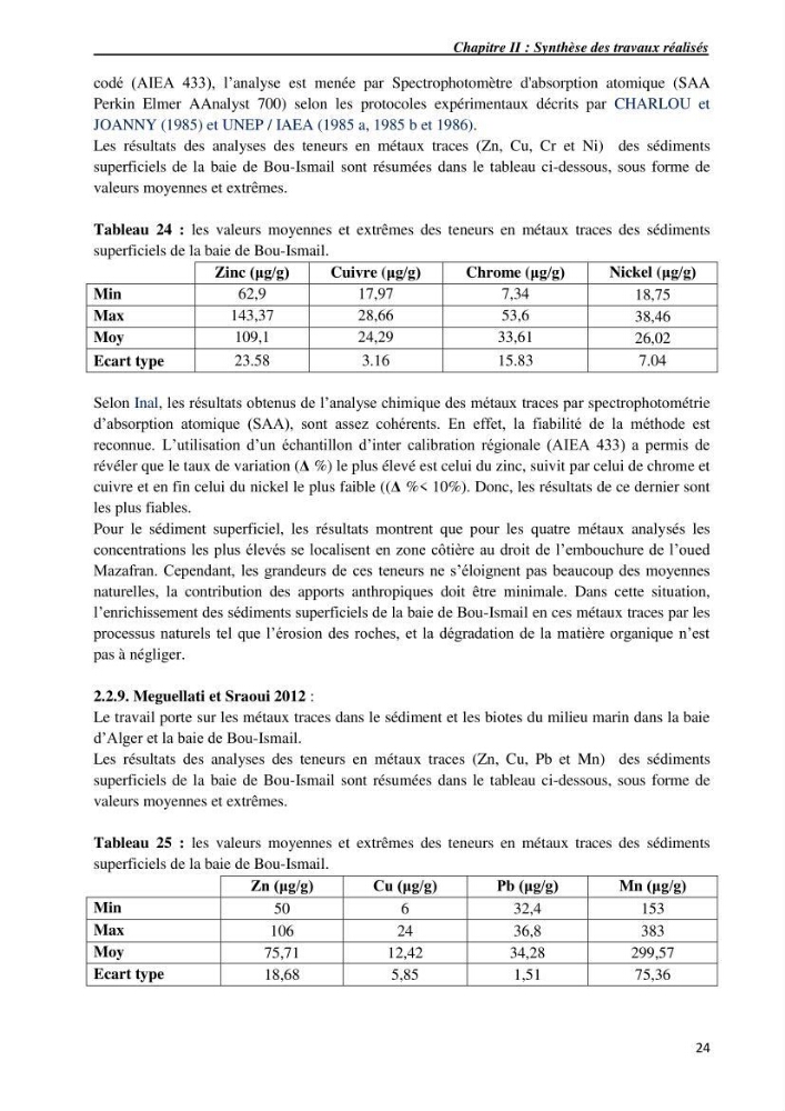 Les métaux traces dans les sédiments du littoral Algérois