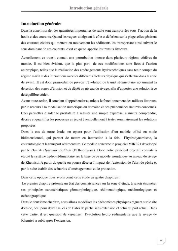 Etude hydrosédimentaire du rivage de Khemisti