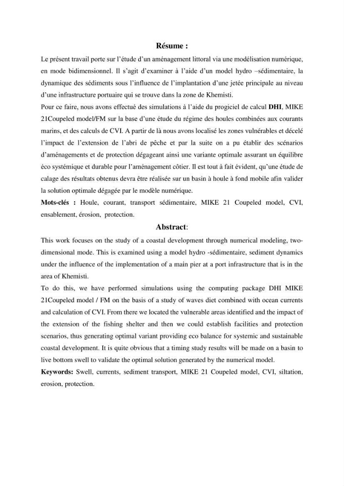 Etude hydrosédimentaire du rivage de Khemisti