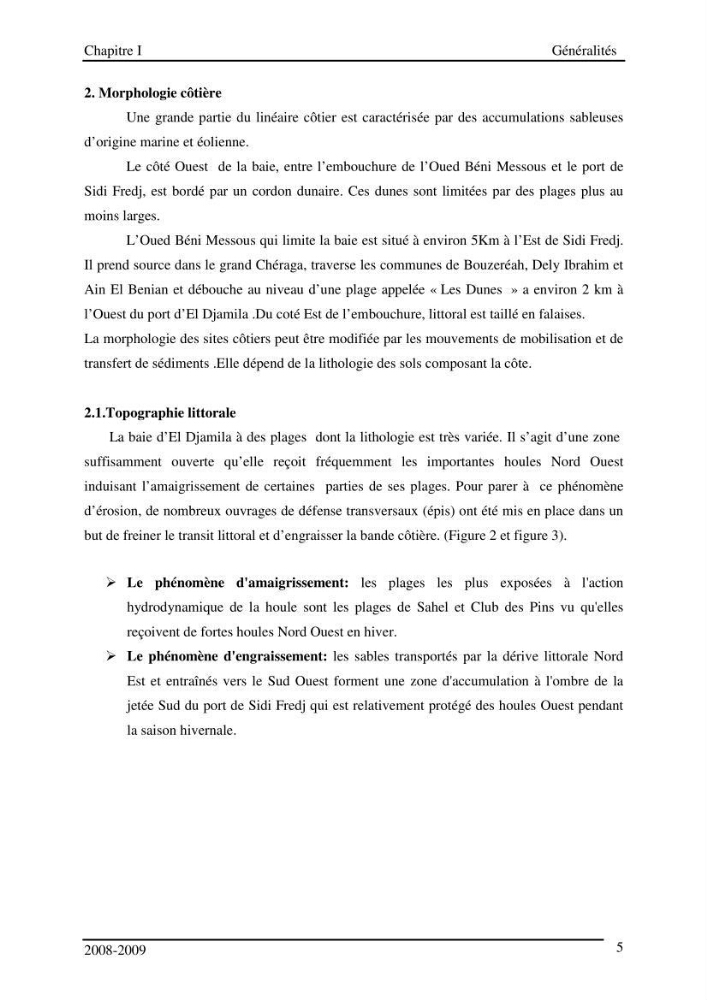 Etude des impacts anthropiques sur le littoral de la baie d\'El Djamila