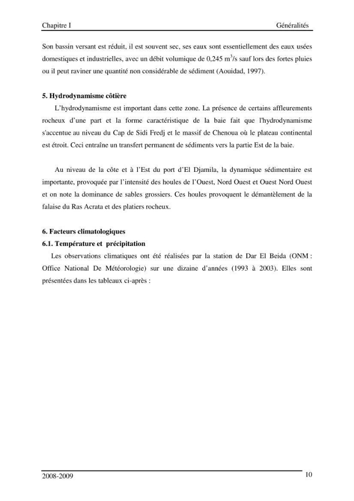 Etude des impacts anthropiques sur le littoral de la baie d\'El Djamila