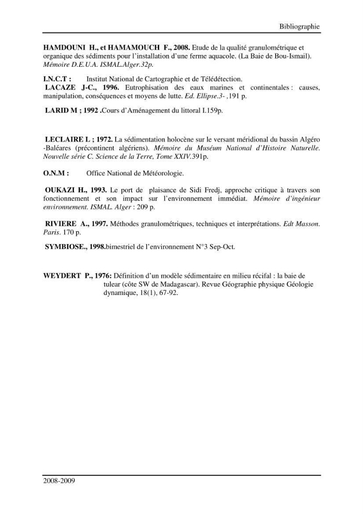 Etude des impacts anthropiques sur le littoral de la baie d\'El Djamila
