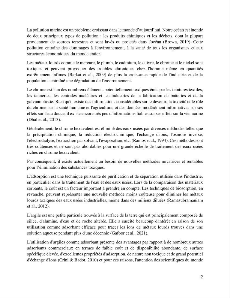 Etude de la fixation du chrome hexavalent sur une argile minérale:
