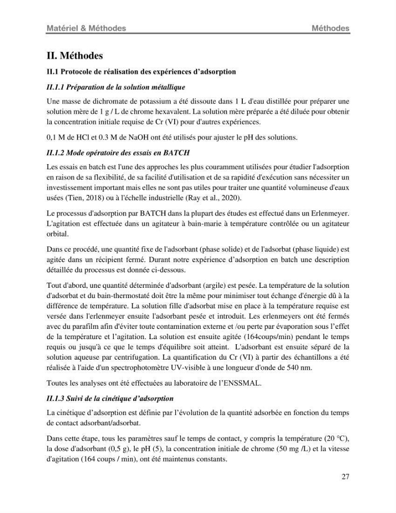 Etude de la fixation du chrome hexavalent sur une argile minérale: