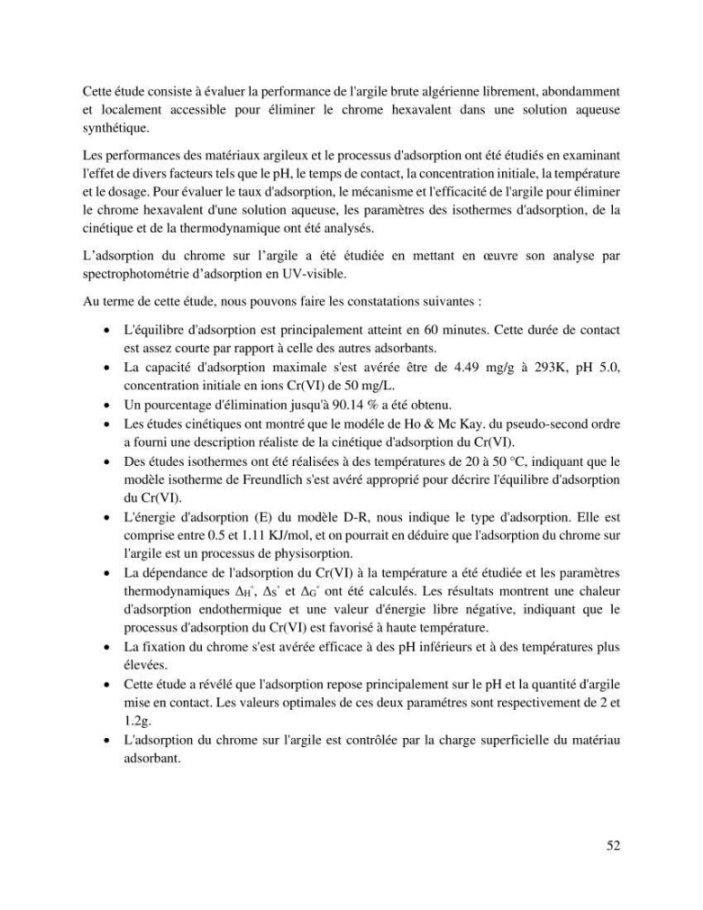 Etude de la fixation du chrome hexavalent sur une argile minérale: