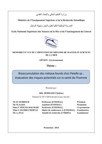 Bioaccumulation des métaux lourds chez Patella sp: évaluation des risques potentiels sur la santé de l'homme Bioaccumulation des métaux lourds chez Patella sp: évaluation des risques potentiels sur la santé de l'homme