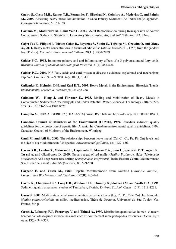 les métaux traces dans les sédiment marins et les espèces démersales de la côte algérienne contribution à l\'évaluation du risque écologique