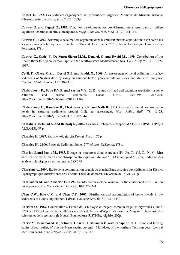 les métaux traces dans les sédiment marins et les espèces démersales de la côte algérienne contribution à l\'évaluation du risque écologique
