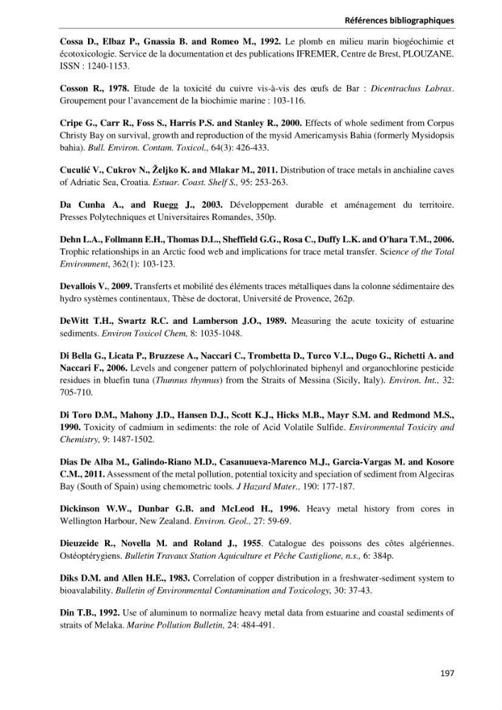 les métaux traces dans les sédiment marins et les espèces démersales de la côte algérienne contribution à l\'évaluation du risque écologique