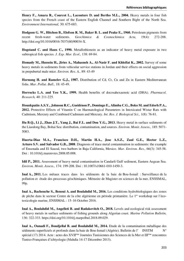 les métaux traces dans les sédiment marins et les espèces démersales de la côte algérienne contribution à l\'évaluation du risque écologique