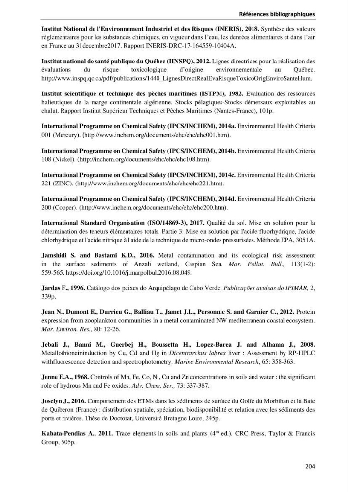 les métaux traces dans les sédiment marins et les espèces démersales de la côte algérienne contribution à l\'évaluation du risque écologique