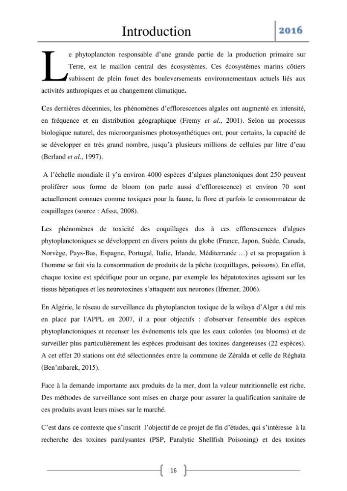 Recherche des toxines diarrhéiques et paralysantes dans la mule Myytilus galloprovincialis du marché: