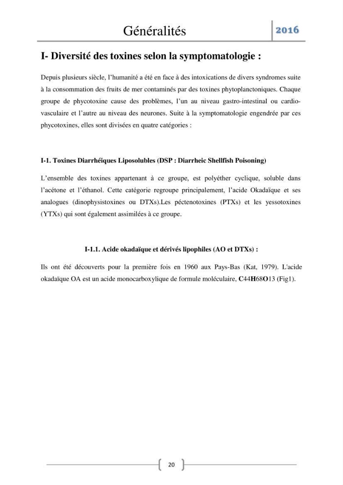 Recherche des toxines diarrhéiques et paralysantes dans la mule Myytilus galloprovincialis du marché:
