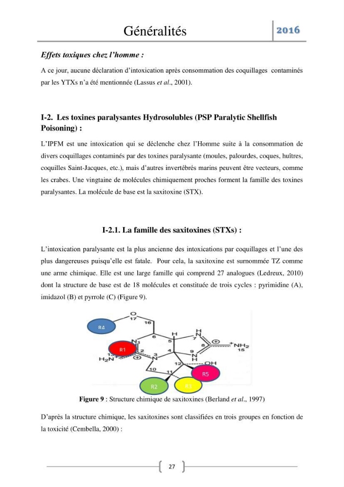 Recherche des toxines diarrhéiques et paralysantes dans la mule Myytilus galloprovincialis du marché: