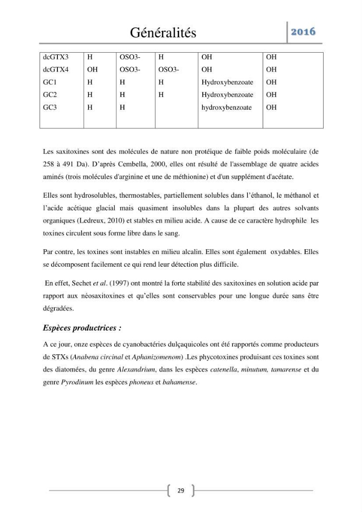 Recherche des toxines diarrhéiques et paralysantes dans la mule Myytilus galloprovincialis du marché: