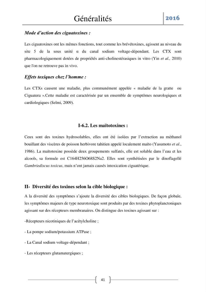 Recherche des toxines diarrhéiques et paralysantes dans la mule Myytilus galloprovincialis du marché: